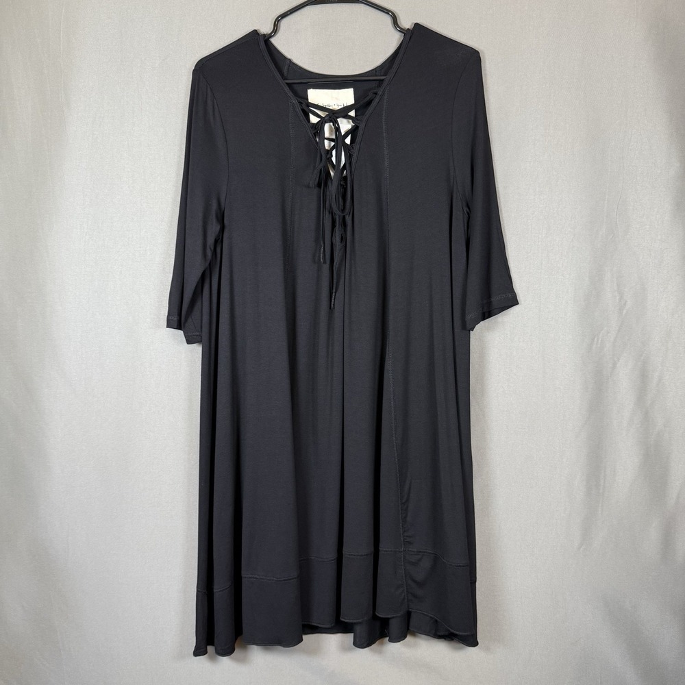 By Together You and I Flowy Tshirt Dress Lace Up Tie Front Black Boutique XL NWT